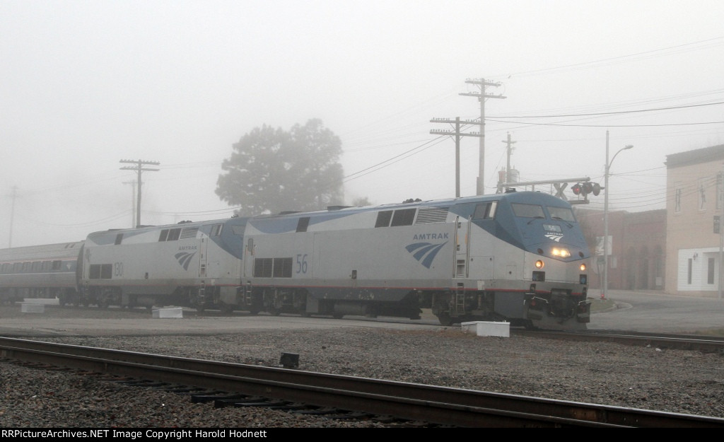 AMTK 56 & 130 lead train P092 northbound in a heavy fog